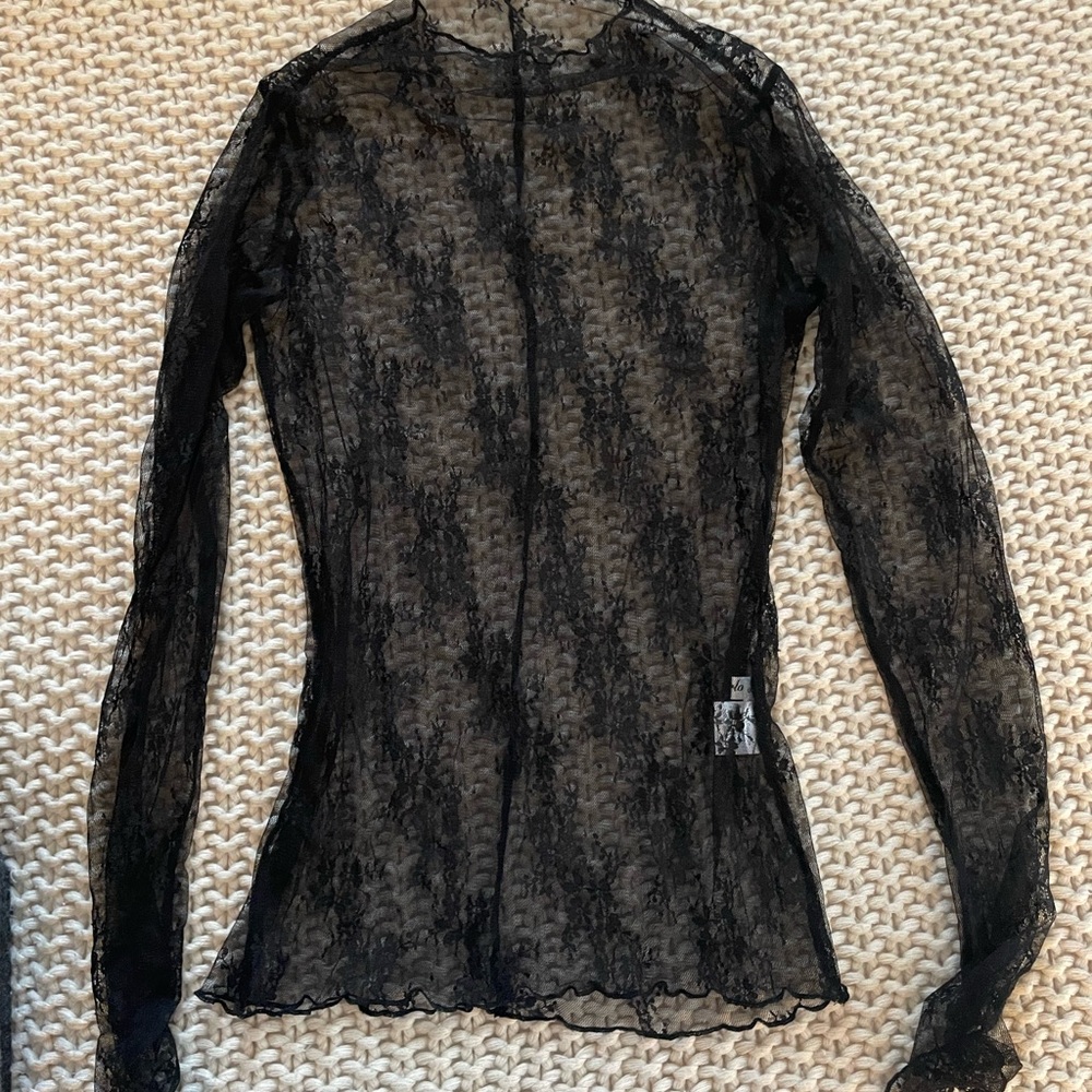 Sheer Black Lace Long Sleeve Top